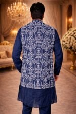 Dark Blue Chikankari Embroidered Kurta-Payjama Set with  Jacket - Image 3