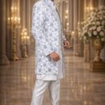 White Linen Indo-Western Set with Traditional Banjara Embroidery