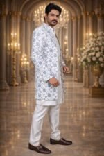 White Linen Indo-Western Set with Traditional Banjara Embroidery