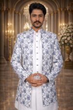White Linen Indo-Western Set with Traditional Banjara Embroidery - Image 3