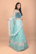 Pista Green Shimmer Silk Lehenga with Silver Sequin and Thread Embroidery - Image 2