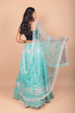 Pista Green Shimmer Silk Lehenga with Silver Sequin and Thread Embroidery - Image 3