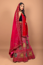 Pink Bridal Zardozi Embroidered Lehenga with Velvet Blouse & Dual Dupattas - Image 2