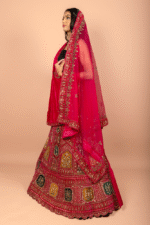 Pink Bridal Zardozi Embroidered Lehenga with Velvet Blouse & Dual Dupattas - Image 3