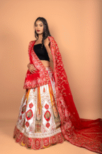 Bridal Panetar Red & White Lehenga with Zardozi Embroidery and Dual Dupattas