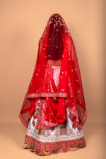 Bridal Panetar Red & White Lehenga with Zardozi Embroidery and Dual Dupattas - Image 3