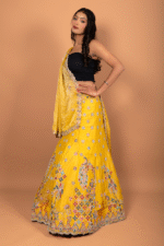 Yellow Golden Chanderi Silk Lehenga with Sequin Floral and Diamond Work Embroidery