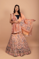 Copper Net Lehenga with Sequin & Cutdana Embroidery, Net Blouse and Dupatta - Image 3