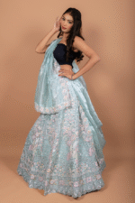 Pista Green Art Silk Lehenga with Sequin Embroidery & Sheer Dupatta