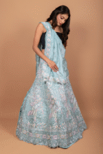 Pista Green Art Silk Lehenga with Sequin Embroidery & Sheer Dupatta - Image 2