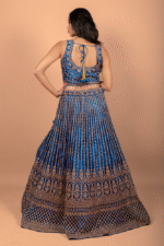 Rama Blue Crop Top with Diamond Work, Net Blouse and Embroidered Dupatta - Image 3