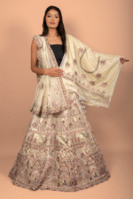 Lemon Yellow Tissue Georget Lehenga with Zardozi, Sequin & Bead Embroidery, Blouse and Dupatta - Image 3