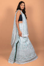 Pista Green Lehenga with Silver Sequin & Bead Embroidery, Net Blouse and Dupatta - Image 2