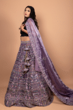 Purple Tissue Silk Heavy Embroidered Lehenga with Matching Blouse and Dupatta - Image 2
