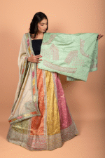 Multi Colour Lehenga with Pista Green Zardozi Embroidery Blouse & Kora Tissue Dupatta - Image 2