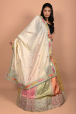 Multi Colour Lehenga with Pista Green Zardozi Embroidery Blouse & Kora Tissue Dupatta - Image 3