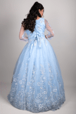 Light Blue Net Wedding Gown with Floral Bead & Sequin Embroidery - Image 3