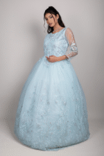 Seafoam Green Net Wedding Gown with Floral Bead & Sequin Embroidery