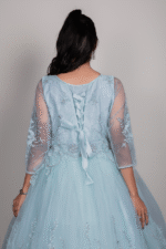 Seafoam Green Net Wedding Gown with Floral Bead & Sequin Embroidery - Image 3