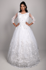 Greyish White Net Festive Gown with Floral Embroidery, Diamond & Sequin Work