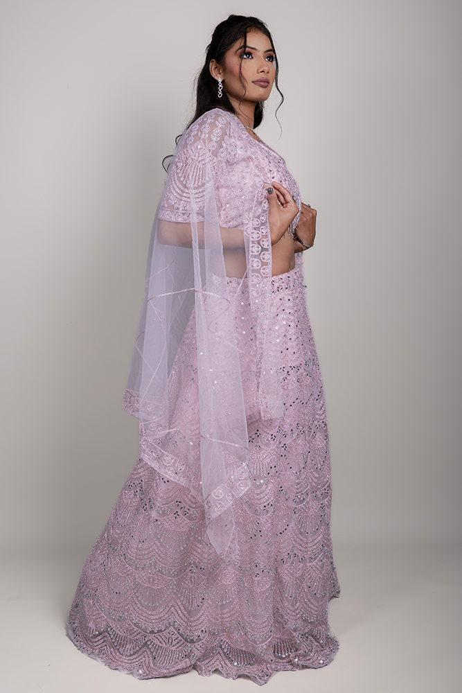 PSHI3997.png Pink Net Crop Top with Chikankari and Shisha Mirror Work Embroidery - Image 1