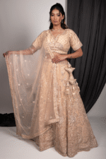 Golden Net Lehenga with Cut Dana, Sequin & Bead Embroidery, Blouse and Dupatta - Image 3