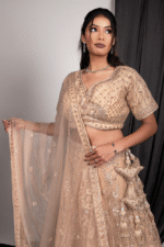 Golden Net Lehenga with Cut Dana, Sequin & Bead Embroidery, Blouse and Dupatta - Image 2