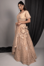 Golden Net Lehenga with Cut Dana, Sequin & Bead Embroidery, Blouse and Dupatta