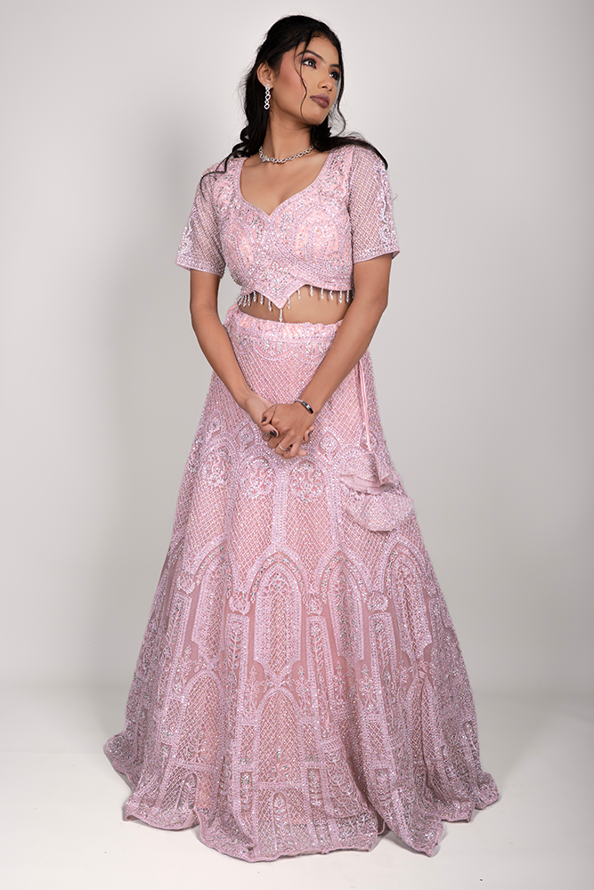 PSHI4116.png Blush Pink Net Crop Top with Diamond, Beads & Sequin Embroidery - Image 1