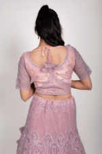 Blush Pink Net Crop Top with Diamond, Beads & Sequin Embroidery - Image 3