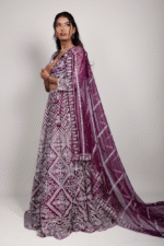Maroon Net Crop Top with Mirror & Thread Embroidery, Blouse and Dupatta