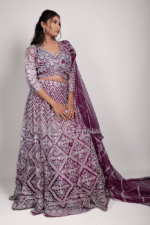 Maroon Net Crop Top with Mirror & Thread Embroidery, Blouse and Dupatta - Image 2