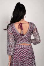 Maroon Net Crop Top with Mirror & Thread Embroidery, Blouse and Dupatta - Image 3