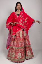 Rani Pink Bridal Velvet Lehenga with Zardozi and Diamond Work Embroidery - Image 3