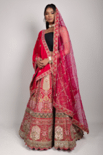 Rani Pink Bridal Velvet Lehenga with Zardozi and Diamond Work Embroidery - Image 2