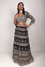 Black Georgette Crop Top with Golden Zari, Sequins & Dori Embroidery - Image 3