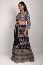 Black Georgette Crop Top with Golden Zari, Sequins & Dori Embroidery