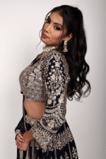 Black Georgette Crop Top with Golden Zari, Sequins & Dori Embroidery - Image 2