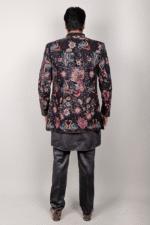 Black Velvet Indo-Western Set with Multicolor Floral Embroidery and Sequin Work - Image 3