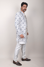 White Linen Indo-Western Set with Traditional Banjara Embroidery - Image 3