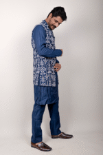 Dark Blue Chikankari Embroidered Kurta-Payjama Set with  Jacket - Image 2
