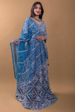 Greenish Blue Net Crop Top with Mirror & Thread Embroidery, Blouse and Dupatta - Image 2