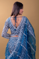 Greenish Blue Net Crop Top with Mirror & Thread Embroidery, Blouse and Dupatta - Image 3
