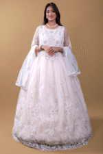Cream Net Luxurious Gown with Floral Embroidery, Diamond & Sequin Work