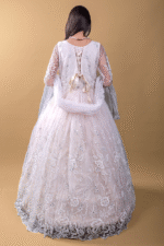 Cream Net Luxurious Gown with Floral Embroidery, Diamond & Sequin Work - Image 3