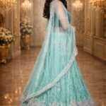 Pista Green Shimmer Silk Lehenga with Silver Sequin and Thread Embroidery