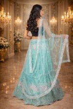 Pista Green Shimmer Silk Lehenga with Silver Sequin and Thread Embroidery - Image 3