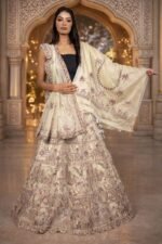 Lemon Yellow Tissue Georget Lehenga with Zardozi, Sequin & Bead Embroidery, Blouse and Dupatta - Image 3