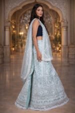 Pista Green Lehenga with Silver Sequin & Bead Embroidery, Net Blouse and Dupatta - Image 2
