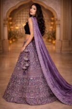 Purple Tissue Silk Heavy Embroidered Lehenga with Matching Blouse and Dupatta - Image 2